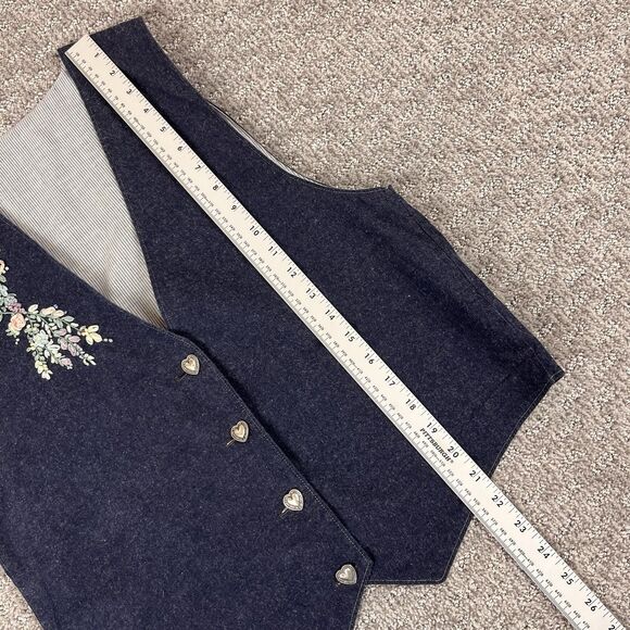 Handmade Vest Womens Medium Chambray Ribbon Embroidered Floral Cottage Retro 90s - Picture 6 of 9